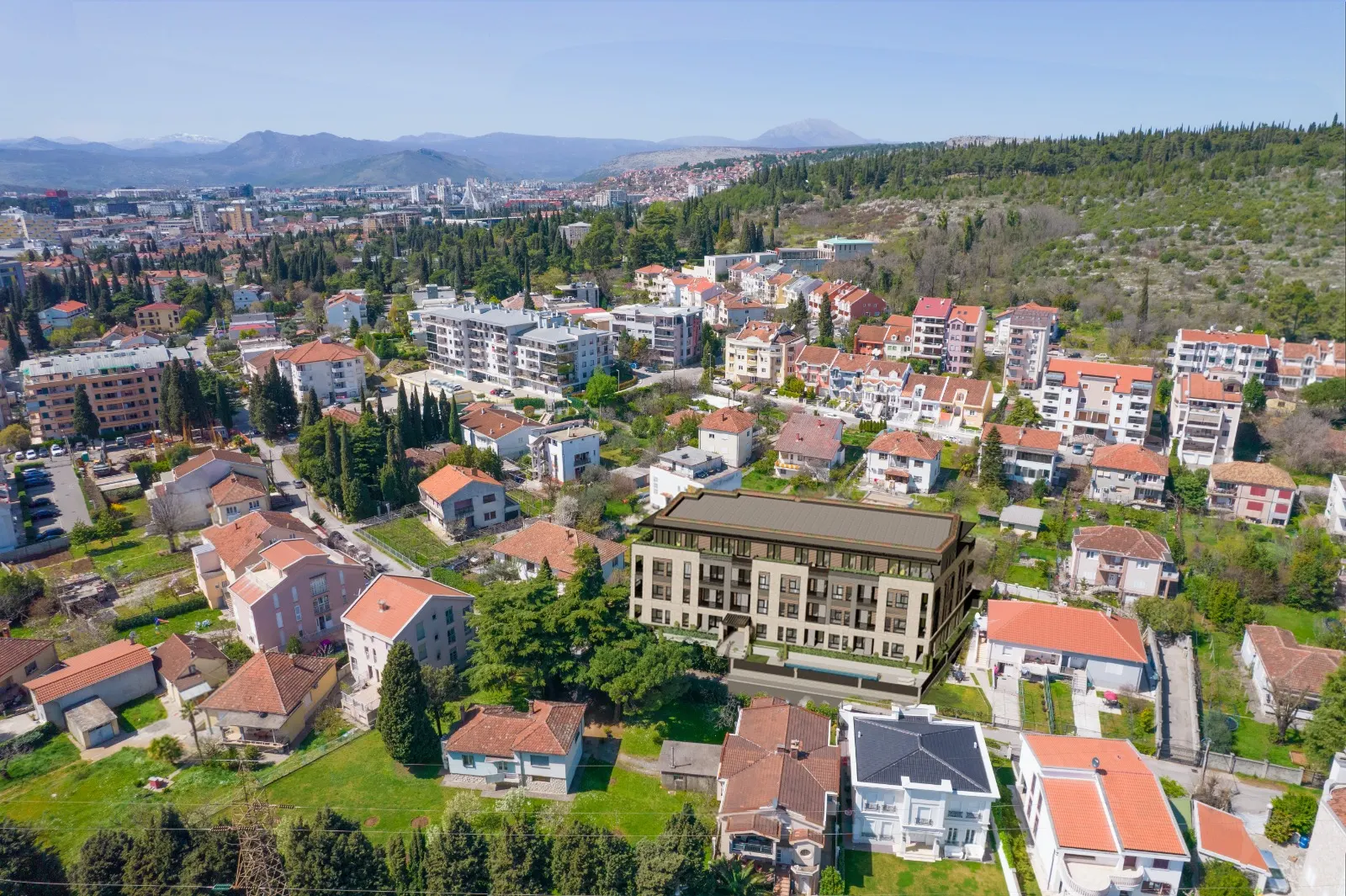 Aerial view of Gorica C and the CK Group residence in Podgorica